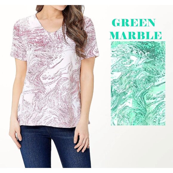 Elizabeth & Clarke Shirt Women Extra Small Marble Print Hi-Low Hem StainTech New - Picture 3 of 13